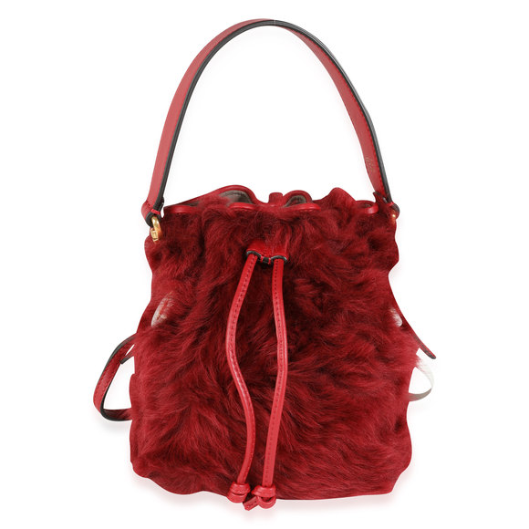 Fendi Red Lamb Fur & Calfskin Leather Mini Mon Trésor Bucket Bag - Picture 1 of 6